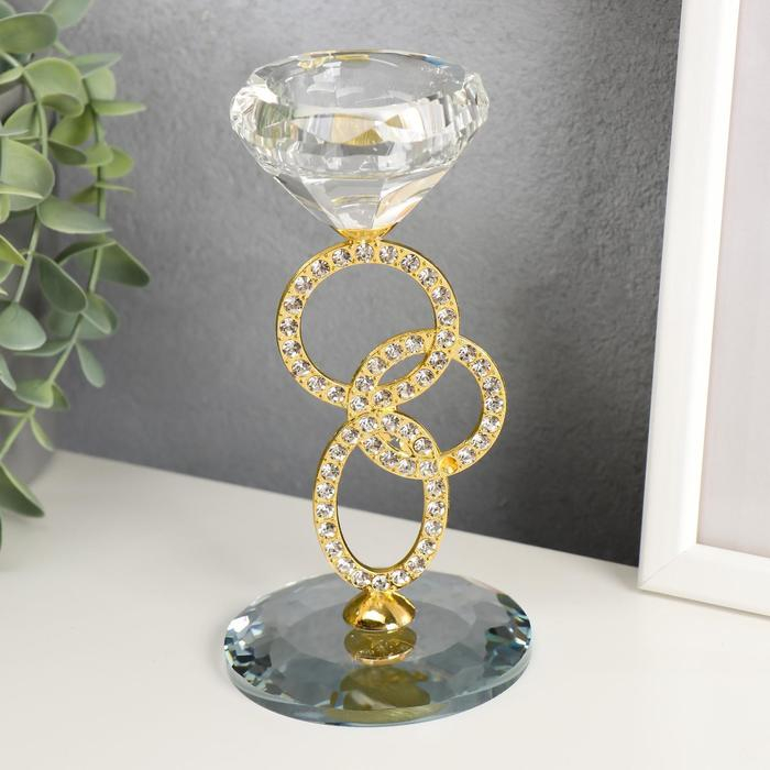 Подсвечник стекло на 1 свечу Подсвечник стекло на 1 свечу "Сплетение колец" стразы золото 16,5х8х8 см