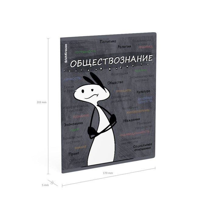 Тетрадь предметная ОБЩЕСТВОЗНАНИЕ, 48 листов в клетку, ErichKrause Тетрадь предметная ОБЩЕСТВОЗНАНИЕ, 48 листов в клетку, ErichKrause "Чубрик", пластиковая обложка, шелкография, блок офсет 100% белизна, инфо-блок