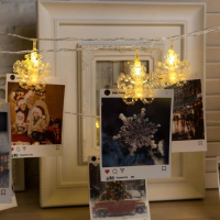 Гирлянда &laquo;Нить&raquo; 4.5 м с насадками &laquo;Прищепки-снежинки&raquo;, IP20, прозрачная нить, 20 LED, свечение тёплое белое, 220 В