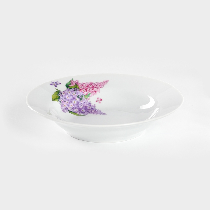 Тарелка фарфоровая глубокая &laquo;Сирень&raquo;, 250 мл, d=20 см, белая