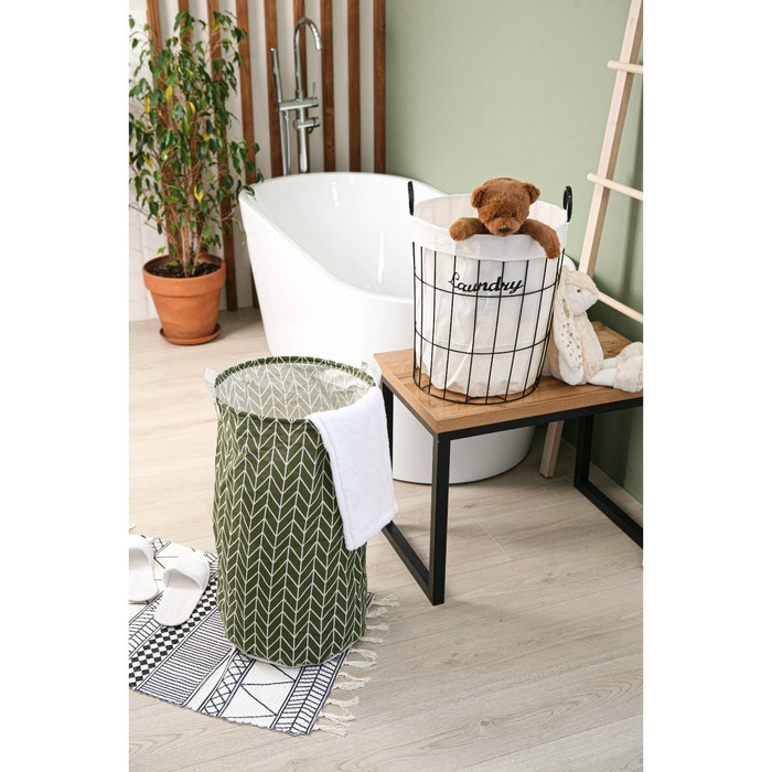 Корзина для белья Доляна «Зигзаг», 35×35×60 см, цвет зелёный Корзина для белья Доляна «Зигзаг», 35×35×60 см, цвет зелёный