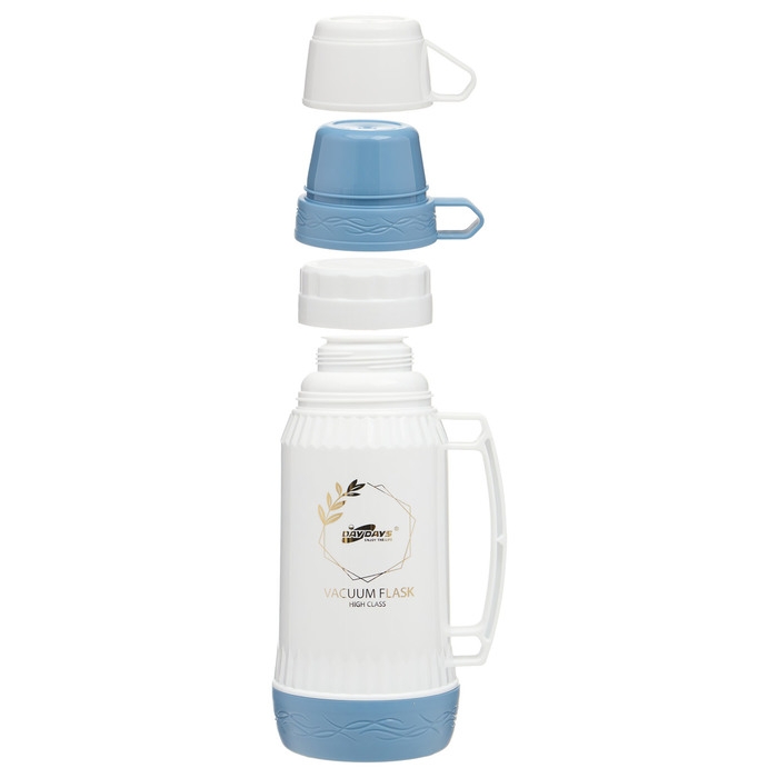 Термос 1 л, со стеклянной колбой, сохраняет тепло 12 ч, с кружкой, 30 см, синий