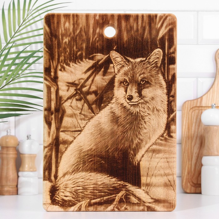 Доска из массива кедра &laquo;Лиса&raquo;, большая, прямоугольная, 23 &times; 35 см №35