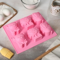 Форма для выпечки Доляна &laquo;Животные&raquo;, силикон, 24&times;20 см, 6 ячеек (6,5&times;4,5 см), цвет МИКС