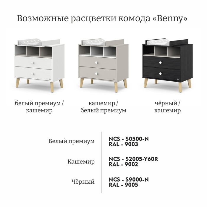 Комод пеленальный детский Benny, ЛДСП, 80х88х69 см., 2 ящика, цвет белый/кашемир