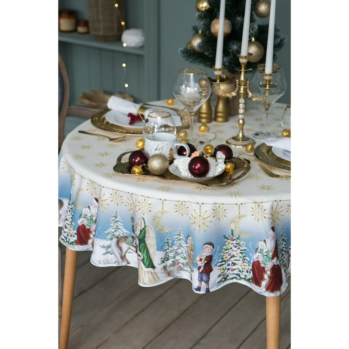 Скатерть новогодняя Этель Christmas time d=150см +/-3см с ГМВО, 100%хл, саржа 190 гр/м2