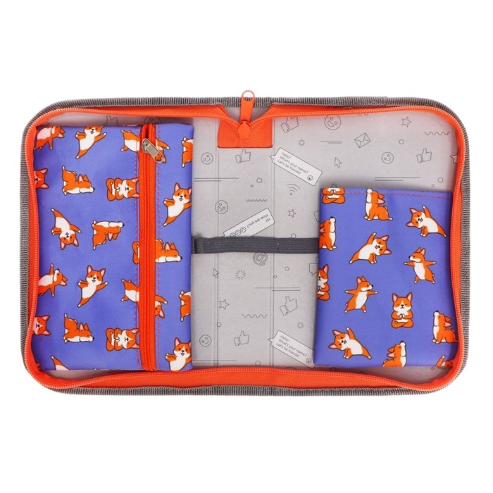 Пенал 1 секция 140 х 210 х 40 мм, откидной карман и косметичка, тканевый, Calligrata TOP Content "Сиба"