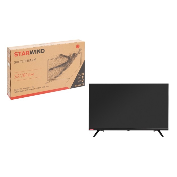 Телевизор Starwind SW-LED32SG300, 32", 1366x768, DVB-T2/C/S2,HDMI 2, USB 1, SmartTV,чёрный