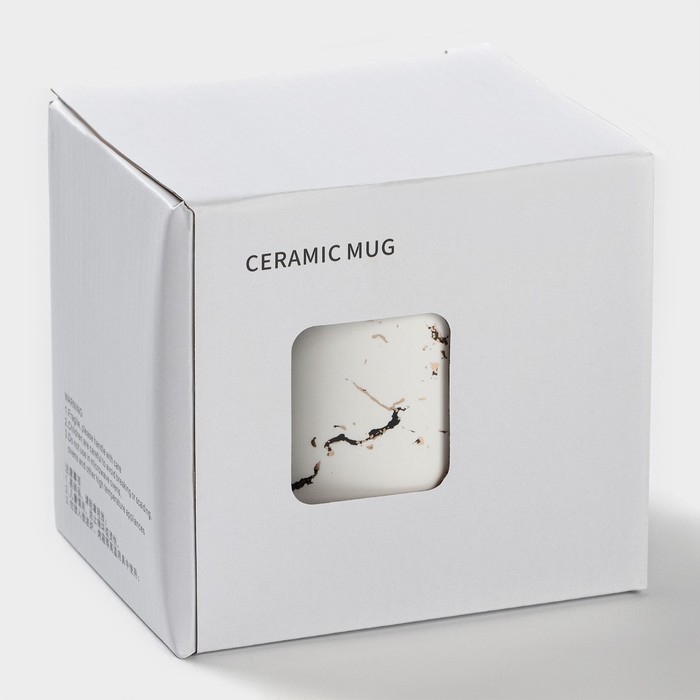 Кружка керамическая с ложкой &laquo;Белый мрамор&raquo;, 350 мл, цвет белый