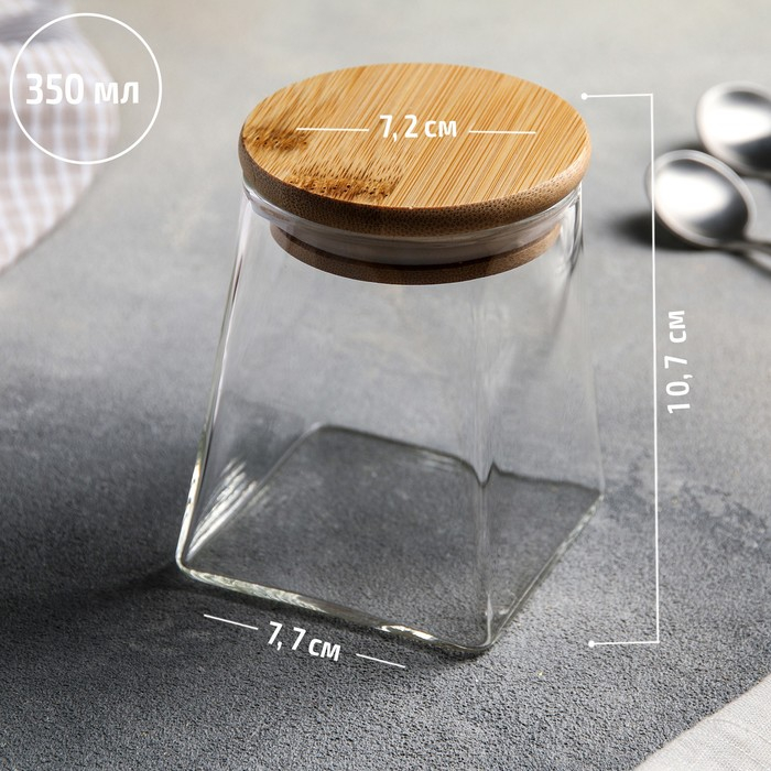 Банка стеклянная для хранения сыпучих продуктов &laquo;Эко. Трапеция&raquo;, 350 мл, 7,5&times;10 см, с бамбуковой крышкой