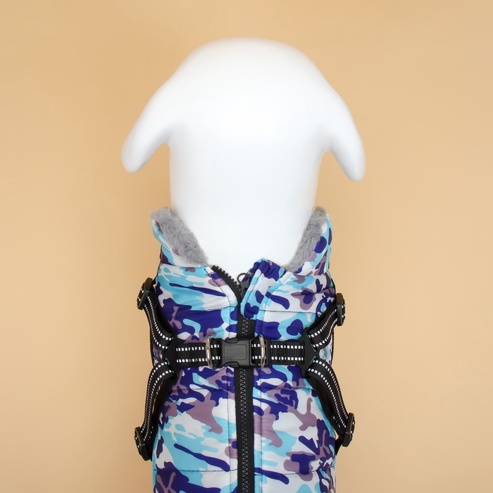 Куртка для собак со шлейкой, размер 5XL ( ДС 60 см, ОШ 58 см, ОГ 76 см), камуфляжная