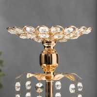 Подсвечник металл, стекло на 1 свечу "Хрустальные подвески" золото 19,5х14,8х14,8 см