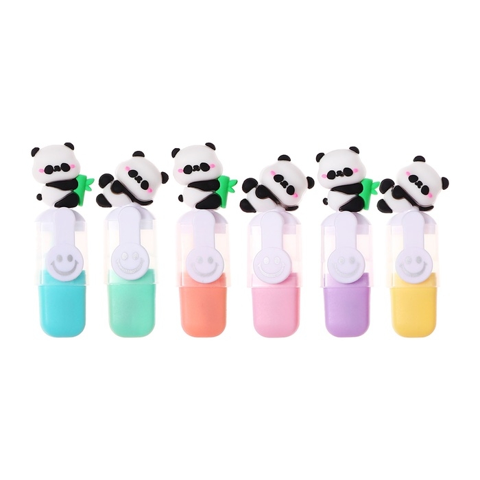 Набор маркеров текстовыделителей 6 штук 6 цветов, в пенале на молнии Панды Набор маркеров текстовыделителей 6 штук 6 цветов, в пенале на молнии Панды