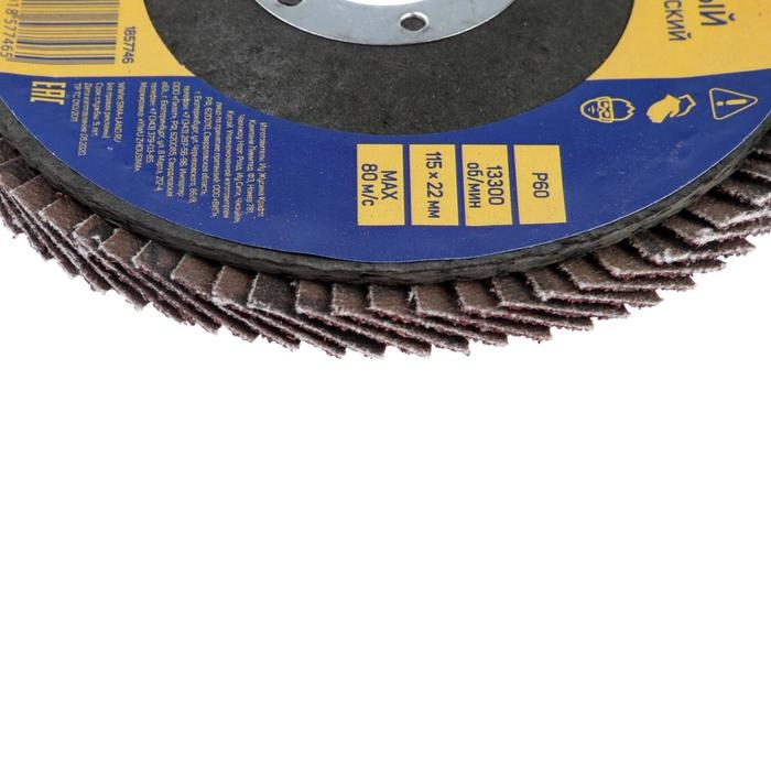 Круг лепестковый торцевой конический ТУНДРА, 115 х 22 мм, Р60