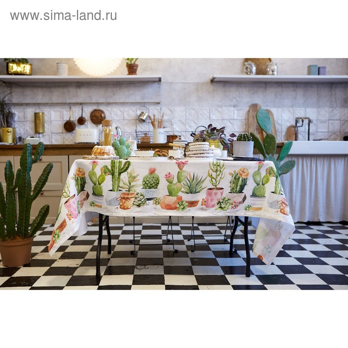 Скатерть Этель &laquo;Кактусы&raquo; 220х147 см, 100% хлопок, рогожка 160 гр/м2