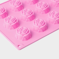 Форма для шоколада Доляна «Цветы. Роза», силикон, 29,5×17,5 см, 15 ячеек (d=4,2 см), цвет розовый Форма для шоколада Доляна «Цветы. Роза», силикон, 29,5×17,5 см, 15 ячеек (d=4,2 см), цвет розовый