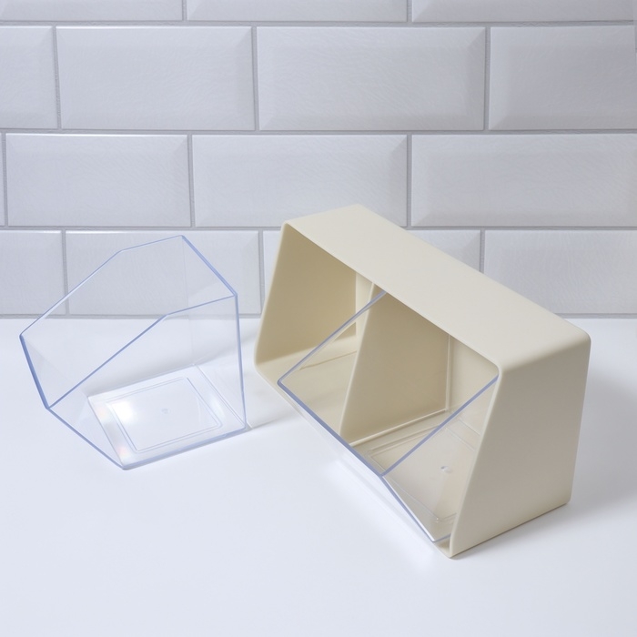 Органайзер для хранения, подвесной, 2 секции, 22,5 × 13,5 × 12 см, цвет молочный/прозрачный Органайзер для хранения, подвесной, 2 секции, 22,5 × 13,5 × 12 см, цвет молочный/прозрачный