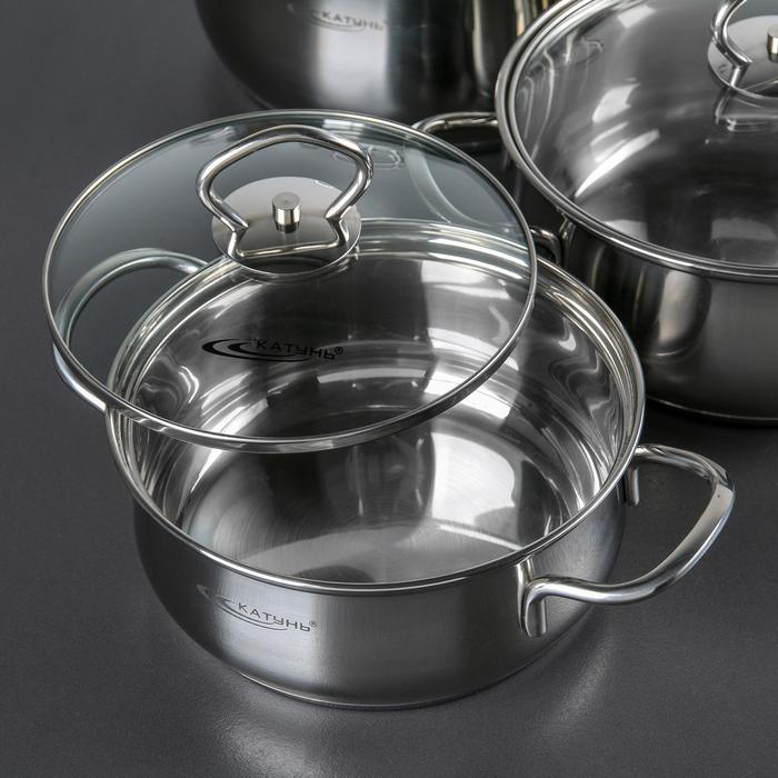 Набор кастрюль &laquo;Лира&raquo;, 3 предмета: 1,6 л, 2,2 л, 3,2 л, стеклянные крышки, капсульное дно, индукция