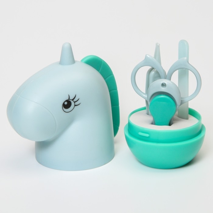 Набор маникюрный детский «Единорог»: ножницы, щипчики, пилочка, пинцет, цвет бирюзовый Набор маникюрный детский «Единорог»: ножницы, щипчики, пилочка, пинцет, цвет бирюзовый