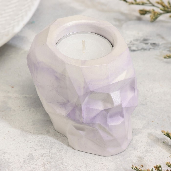 Подсвечник Подсвечник "Череп" из гипса с гранями, 6х9х6,5см,мрамор с фиолетовыми полосками