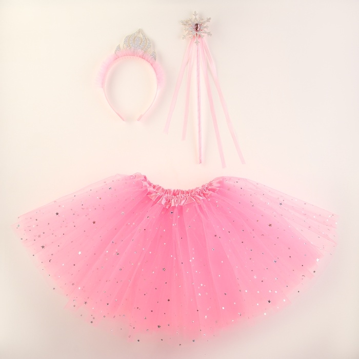 Карнавальный набор Карнавальный набор "Принцесса" 3 предмета: юбка, ободок, жезл, цвет розовый