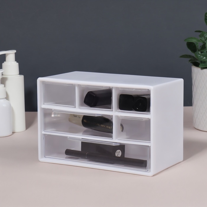 Органайзер для хранения, трёхуровневый, 6 секций, 18,2 &times; 11,9 &times; 9,8 см, цвет белый/прозрачный