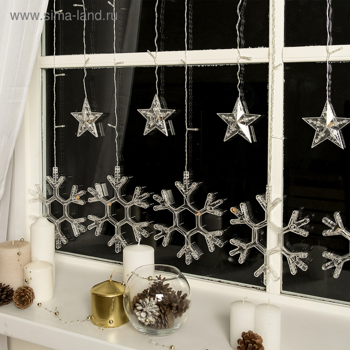 Гирлянда &laquo;Бахрома&raquo; 2.4 &times; 0.9 м с насадками &laquo;Снежинки&raquo;, IP20, прозрачная нить, 150 LED, свечение синее, 8 режимов, 220 В