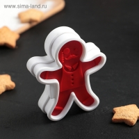Форма для печенья с 3-мя печатями двухсторонними и прессом Доляна &laquo;Пряничный человечек&raquo;, 13&times;11&times;3,5 см, цвет МИКС