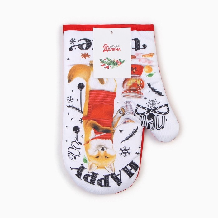 Новый год.Варежка-прихватка "Happy new taste" 20х27см,100% п/э