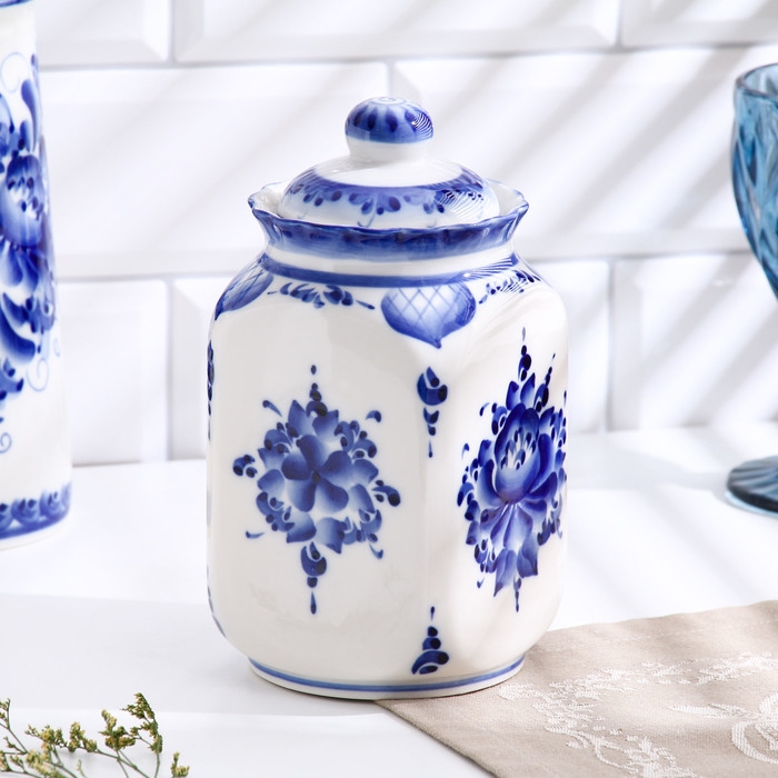 Банка «Каскад», для сыпучих продуктов, средняя, 1,25 л, H=19,5 см, гжель Банка «Каскад», для сыпучих продуктов, средняя, 1,25 л, H=19,5 см, гжель