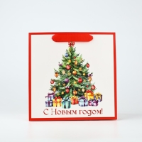 Пакет подарочный новогодний ламинированный квадратный &laquo;С Новым годом&raquo;, ёлка 22 х 22 х 11 см , Новый год