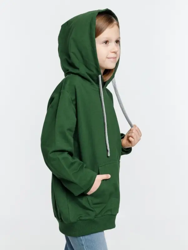 Толстовка с капюшоном детская Kirenga Kids, темно-зеленая, 10 лет