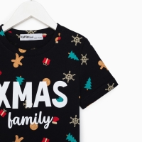 Футболка детская KAFTAN "Xmas family" , размер 32 (110-116), цвет чёрный