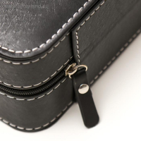 Шкатулка кожзам под часы 6 отделений "Чёрная с белой строчкой" 7,5х33х11 см