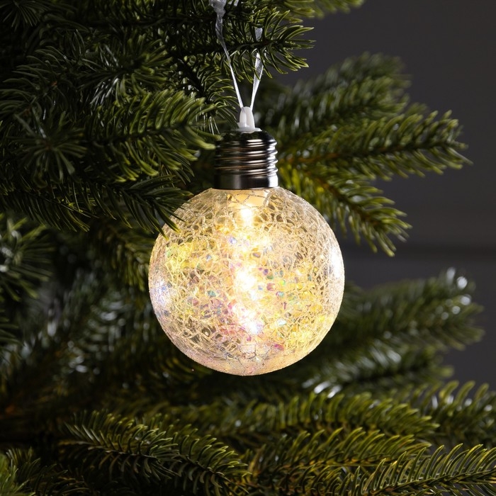 Елочный шар &laquo;Ледяной шар&raquo; d=8 см, 1 LED, LR44x3 (в комплекте), свечение тёплое белое