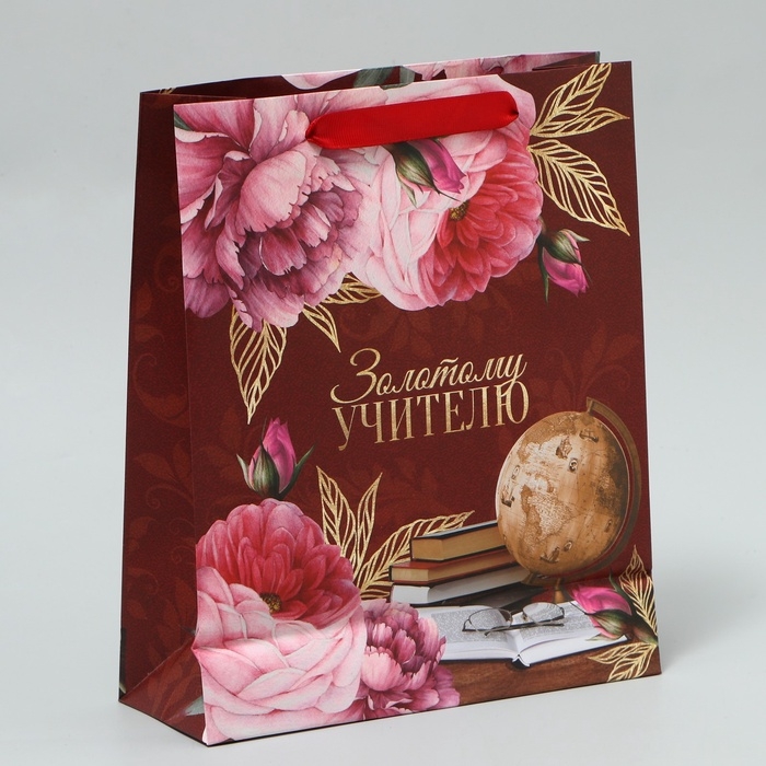 Пакет подарочный ламинированный, упаковка, &laquo;Золотому Учителю&raquo;, ML 21 х 25 х 8 см