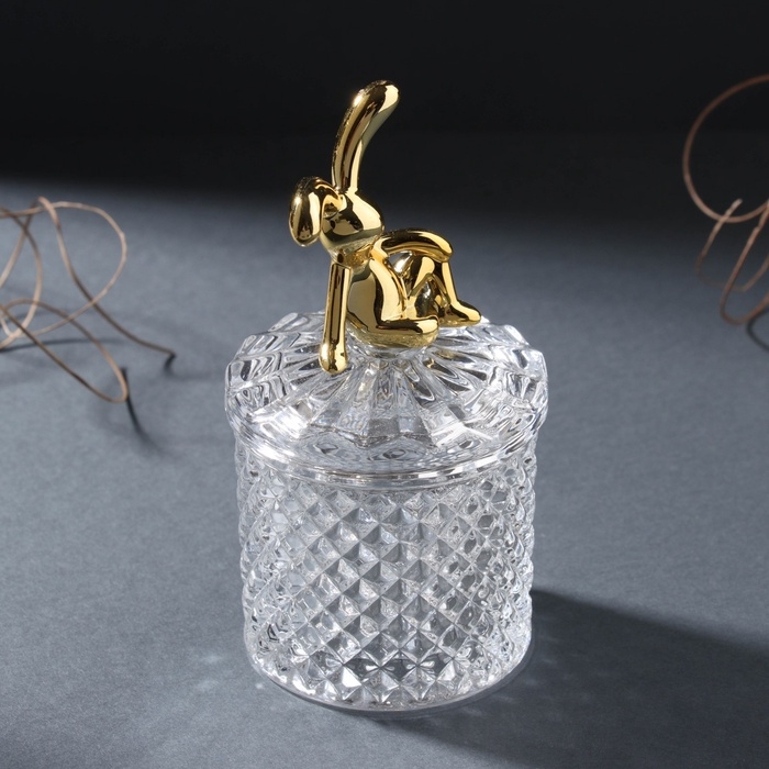 Шкатулка стекло "Заяц. Ромбы" золото 6х6х12,5 см