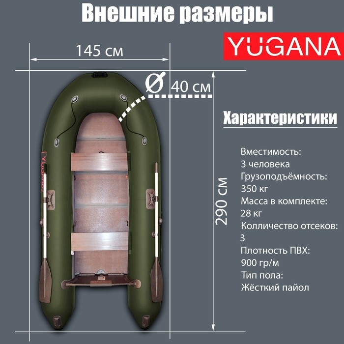 Лодка YUGANA 2900 СК Light, слань+киль, цвет олива Лодка YUGANA 2900 СК Light, слань+киль, цвет олива