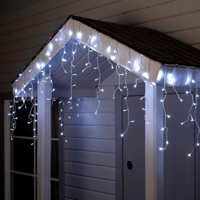 Гирлянда &laquo;Бахрома&raquo; 4 &times; 0.6 м, IP44, прозрачная нить, 180 LED, свечение белое, 8 режимов, 220 В