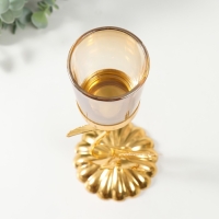 Подсвечник металл, стекло на 1 свечу "Золотой цветок" d=4,7 см 10,7х9,5х24,2 см