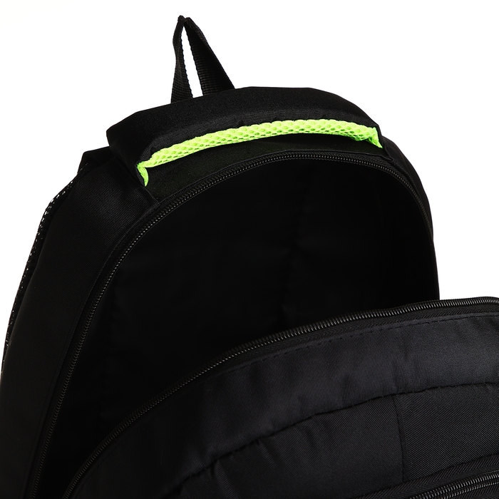 Рюкзак школьный на молнии, 4 кармана, цвет чёрный/зелёный