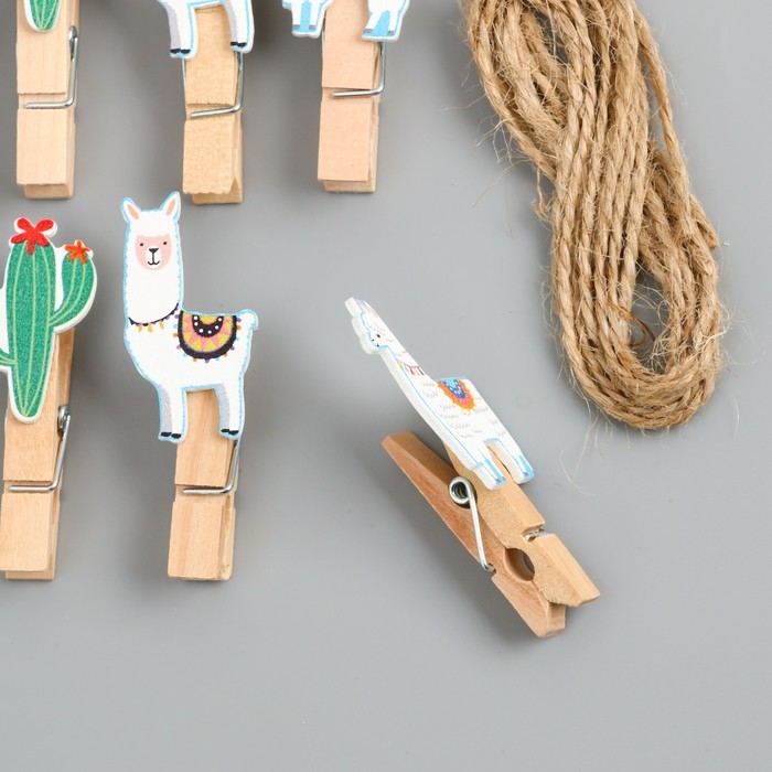 Декор для творчества дерево Декор для творчества дерево "Прищепка. Ламы и кактусы" набор 10 шт 5х2х1,2 см