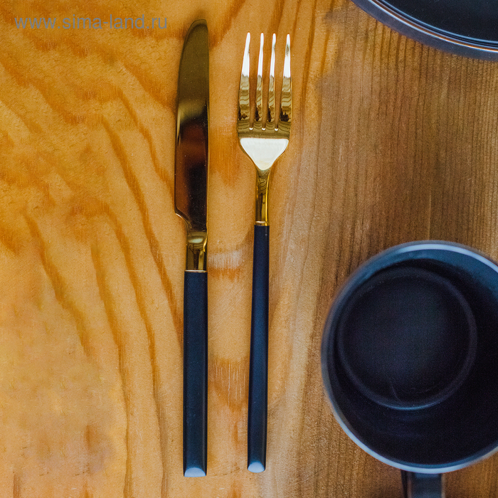 Набор столовых приборов из нержавеющей стали Magistro &laquo;Версаль&raquo;, 4 предмета, цвет ручек чёрный, цвет металла золотой