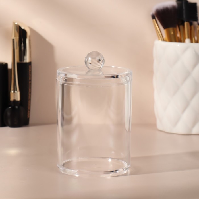 Органайзер для ватных палочек, с крышкой, 7 &times; 11,5 см, в картонной коробке, цвет прозрачный