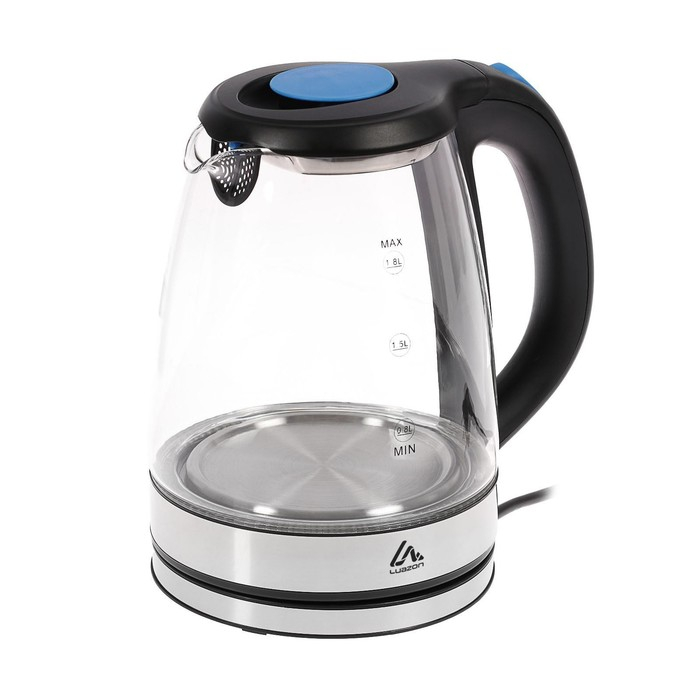 Чайник электрический Luazon LSK-1802, стекло, 1.8 л, 1500 Вт, подсветка, чёрно-синий Чайник электрический Luazon LSK-1802, стекло, 1.8 л, 1500 Вт, подсветка, чёрно-синий