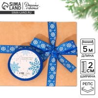 Лента декоративная репсовая «Снежинки», синяя, 2 см × 5 м Лента декоративная репсовая «Снежинки», синяя, 2 см × 5 м