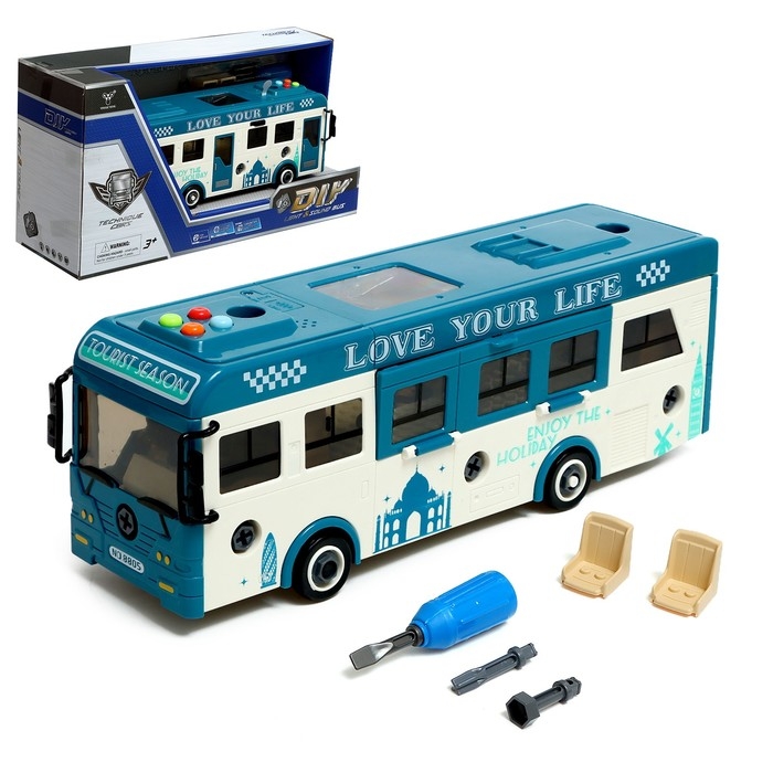 Конструктор винтовой &laquo;Автобус&raquo;, свет, звук, инерция, 42 детали