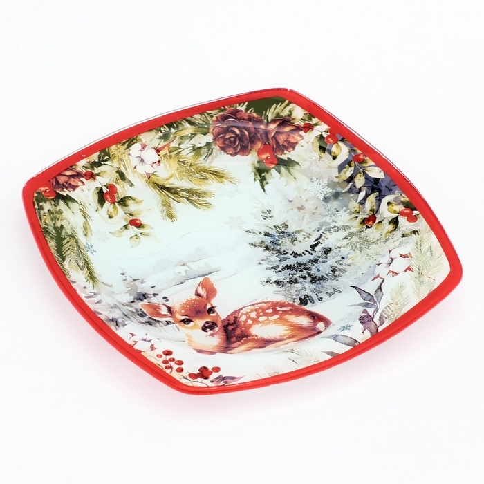 Тарелка плоская новогодняя Дорого внимание «Лесная сказка», 20 см, стекло Тарелка плоская новогодняя Дорого внимание «Лесная сказка», 20 см, стекло