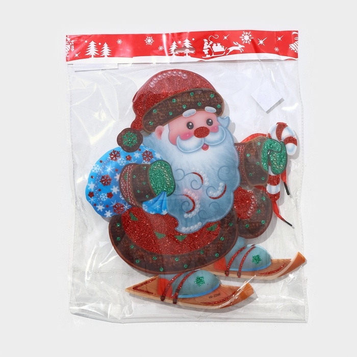 Декоративное светящиеся украшение (подвеска) Декоративное светящиеся украшение (подвеска) "Дедушка мороз на лыжах" 33х29,5 см