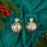 Набор шаров пластик d-8 см, 2 шт "Фиеста" веточка, золото Набор шаров пластик d-8 см, 2 шт "Фиеста" веточка, золото